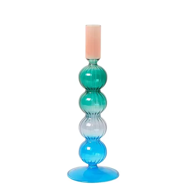 EJA Vases / Petits Objects Déco^Bougeoir Verre H 26.5 Cm Tie And Dye - Bleu, Vert & Rose